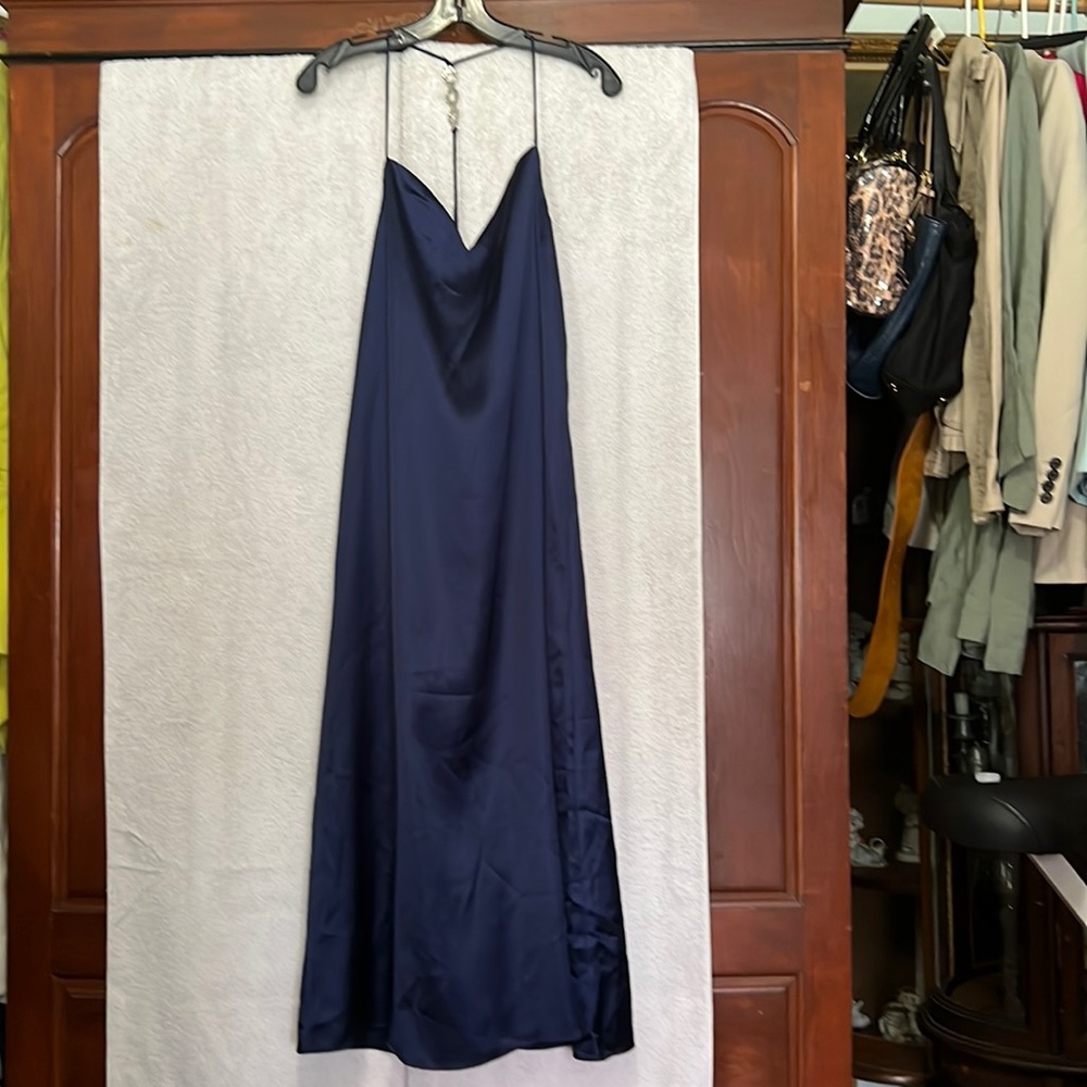 Zara NWT Bloggers Favorite Ink Blue Slip Dress Jewel Strap Dress Small